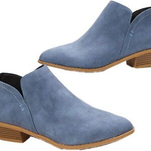Women’s Ankle Booties Suede Low Heel Zip Stylish Casual Shoes Blue 8